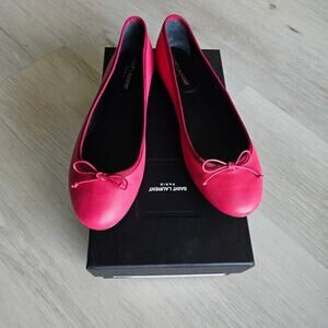 Saint Laurent Raspberry Pink Leather Ballerina Flats Shoe EU 38 1/2  US 8